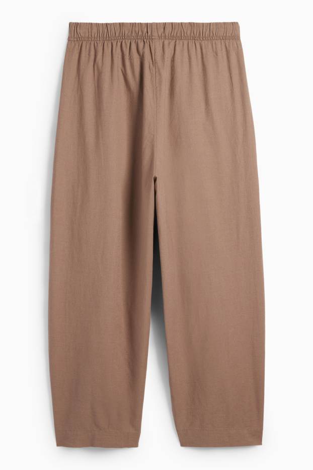 Women - Cloth trousers - mid-rise waist - curved fit - linen blend - brown