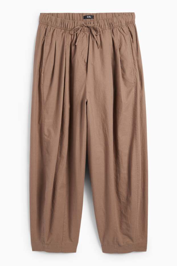 Women - Cloth trousers - mid-rise waist - curved fit - linen blend - brown