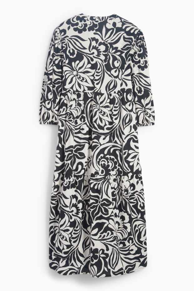 Mujer - Vestido camisero - de flores - negro / blanco