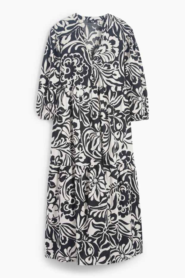 Mujer - Vestido camisero - de flores - negro / blanco