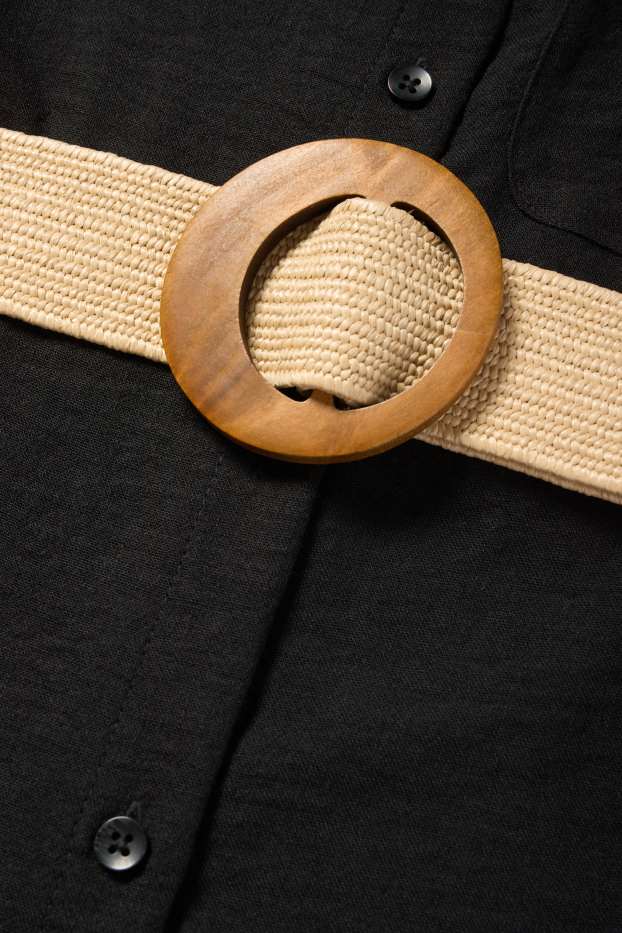 Dames - Blousejurk met riem - zwart