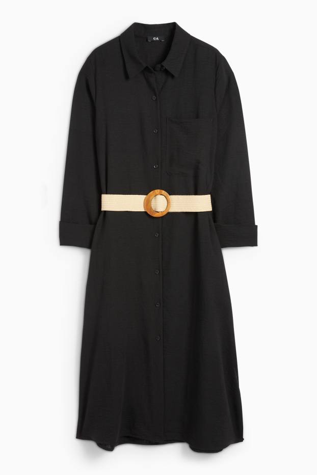 Dames - Blousejurk met riem - zwart