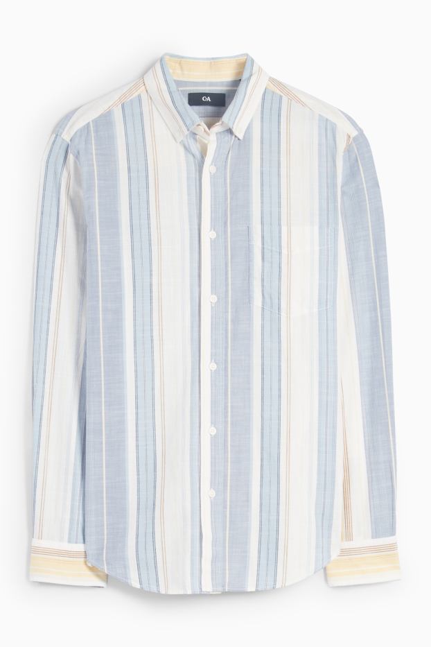 Uomo - Camicia - regular fit - button down - a righe - blu / beige