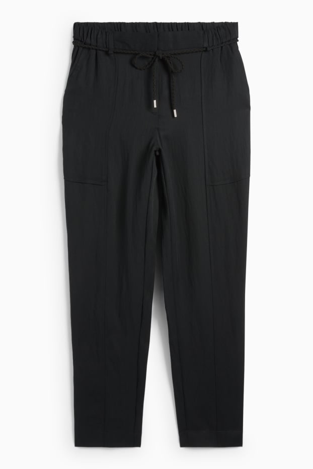 Femmes - Pantalon de toile - high waist - tapered fit - noir