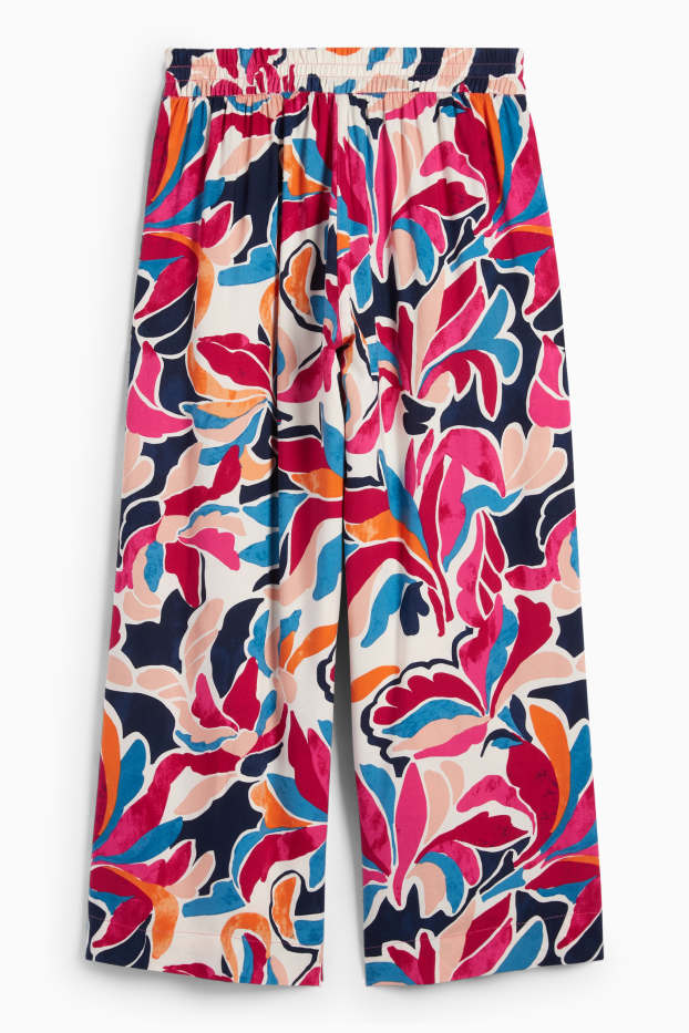 Dames - Pantalon - high waist - wide leg - gebloemd - donker rose