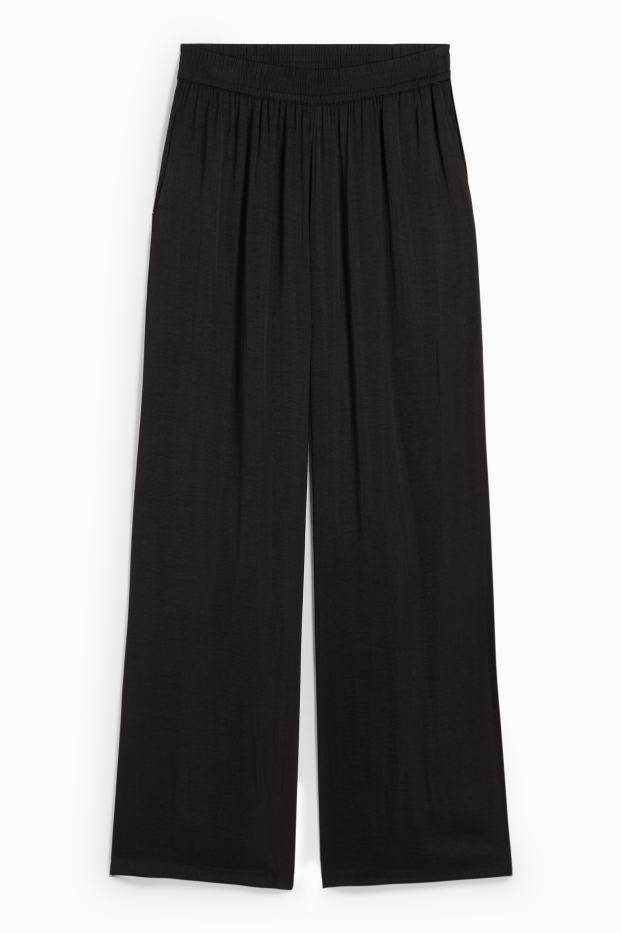 Femmes - Pantalon en toile - high waist - wide leg - noir