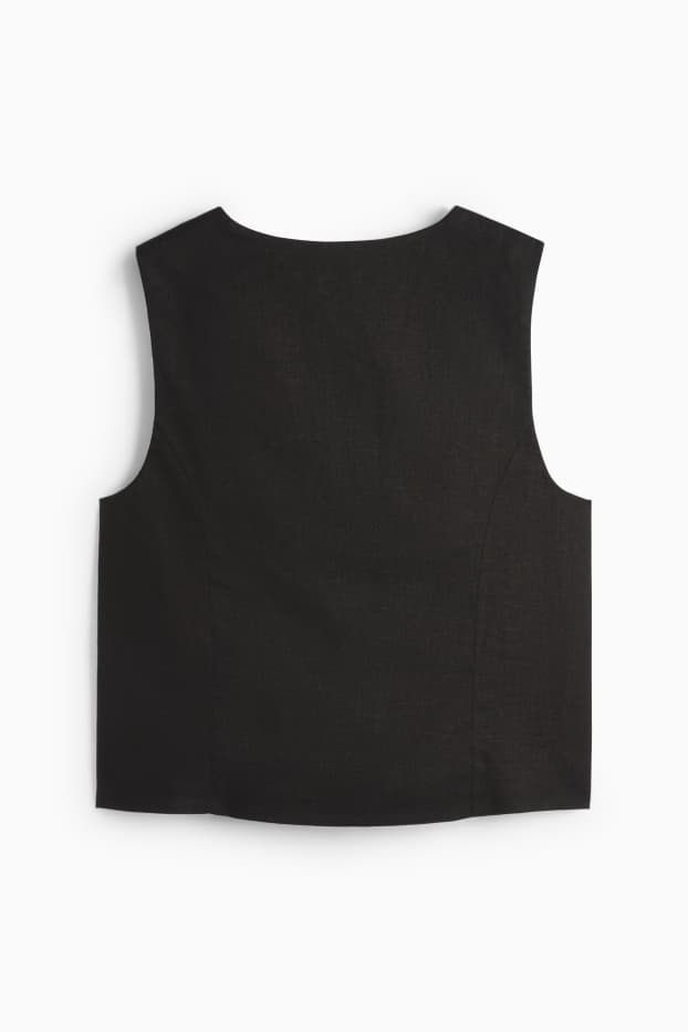 Mujer - Chaleco de oficina - entallado - mezcla de lino - negro