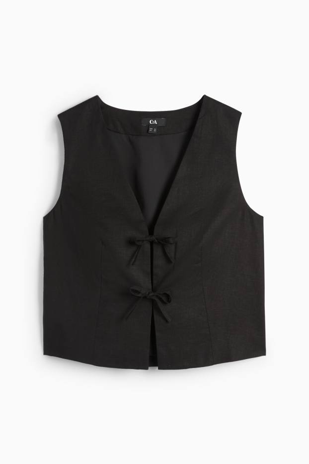 Mujer - Chaleco de oficina - entallado - mezcla de lino - negro