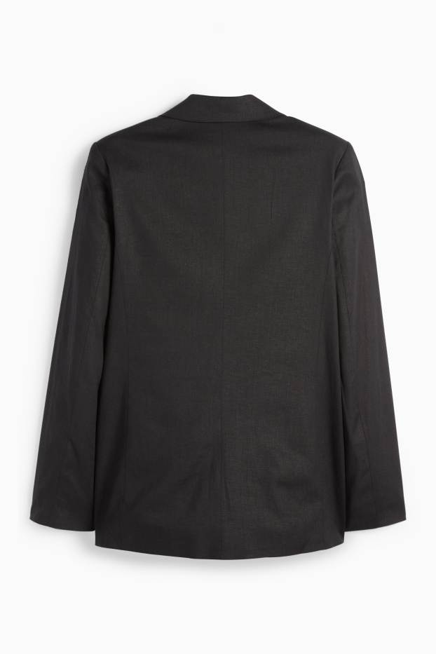 Damen - Longblazer - Relaxed Fit - Leinen-Mix - schwarz