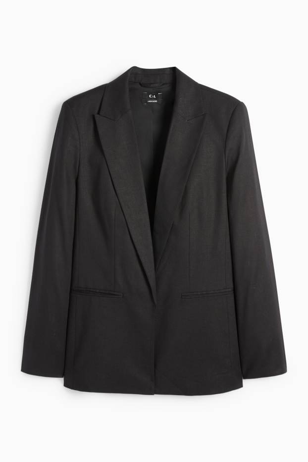 Damen - Longblazer - Relaxed Fit - Leinen-Mix - schwarz