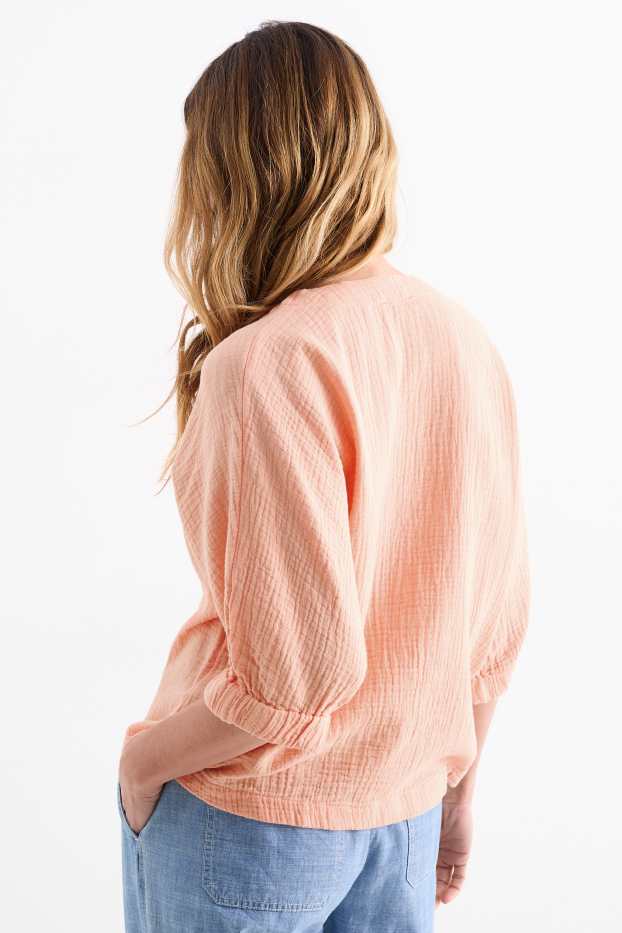 Damen - Musselin-Bluse mit V-Ausschnitt - orange