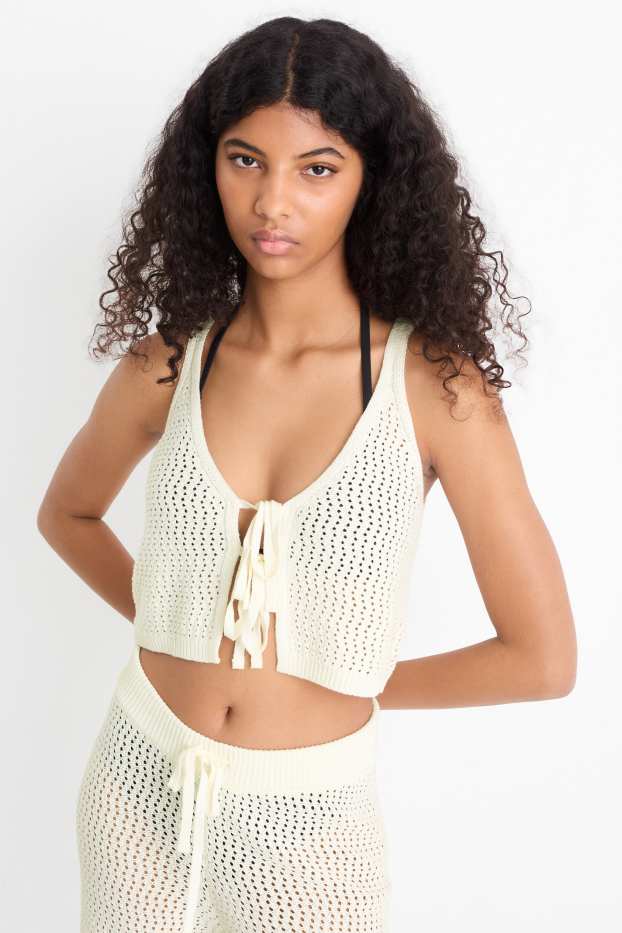 Femmes - Top court en maille - blanc crème