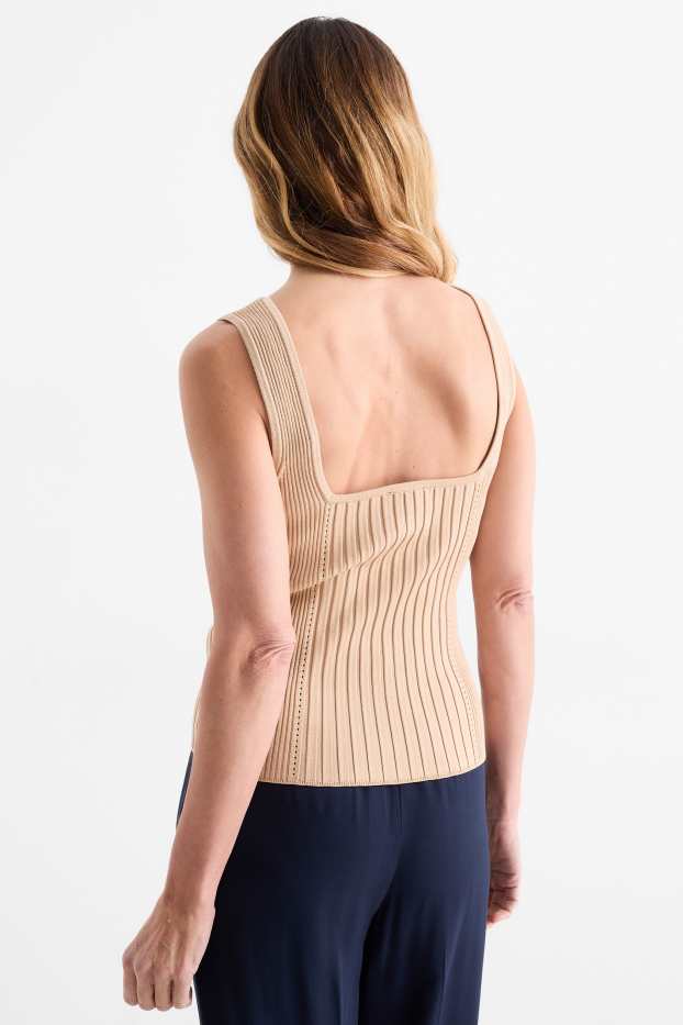 Donna - Top in maglia - a coste - tortora