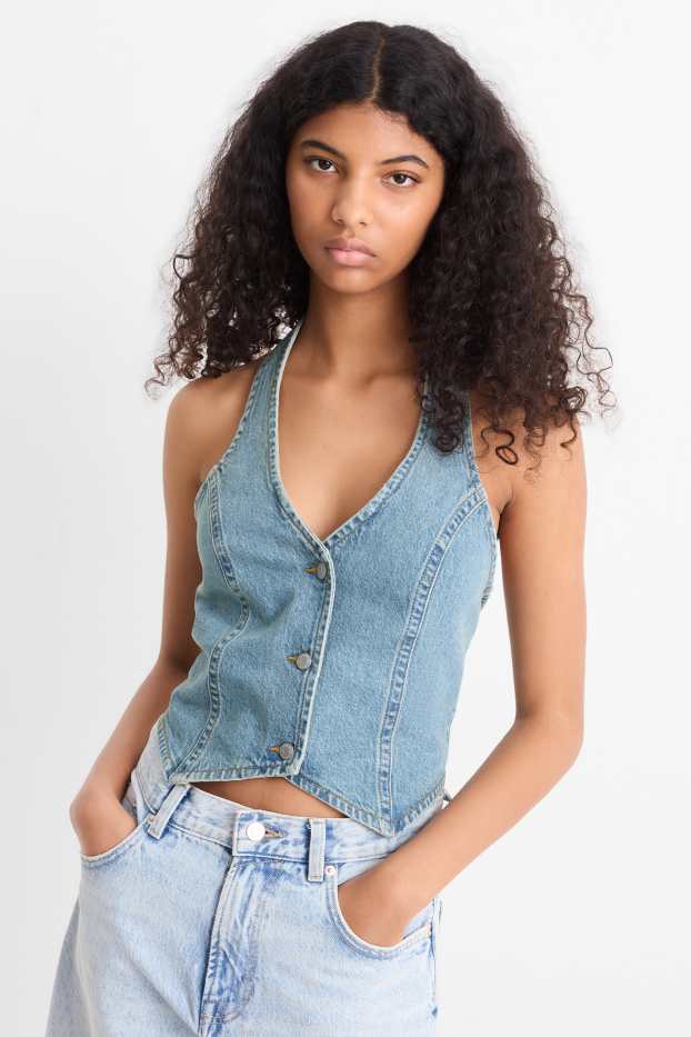 Damen - Jeans-Weste - Regular Fit - helljeansblau