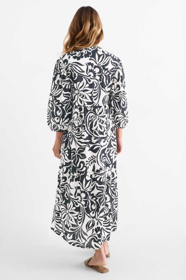 Mujer - Vestido camisero - de flores - negro / blanco