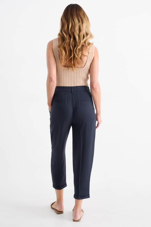 Femmes - Pantalon en toile - mid waist - tapered fit - bleu foncé