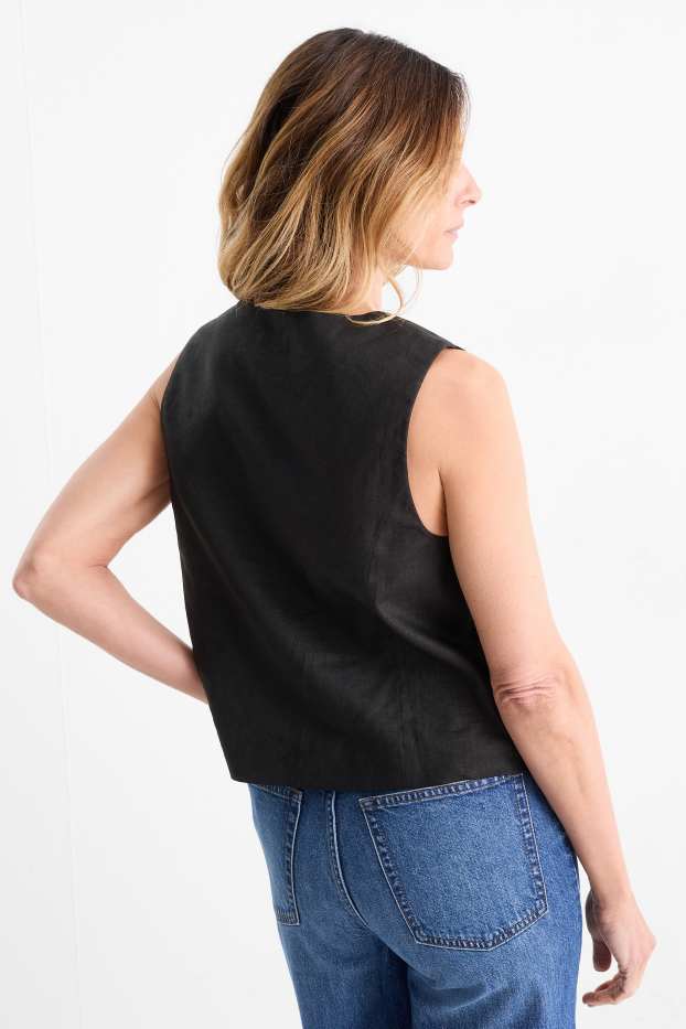 Mujer - Chaleco de oficina - entallado - mezcla de lino - negro