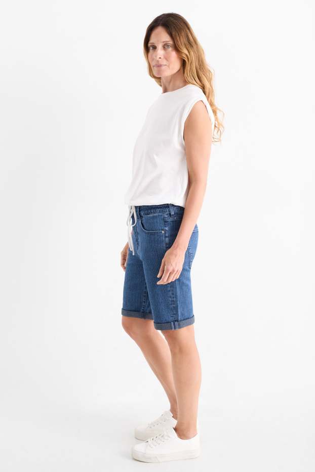 Donna - Bermuda di jeans - vita media - LYCRA® - design gessato - jeans blu
