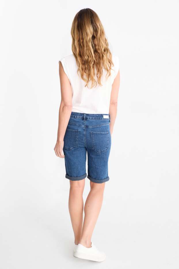 Donna - Bermuda di jeans - vita media - LYCRA® - design gessato - jeans blu