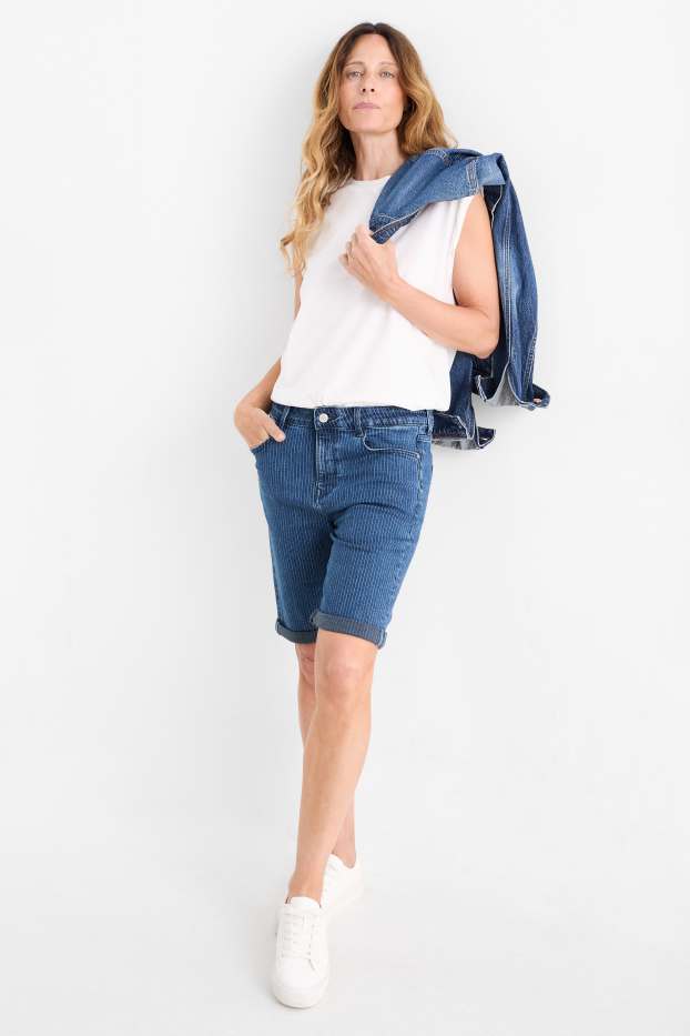 Donna - Bermuda di jeans - vita media - LYCRA® - design gessato - jeans blu