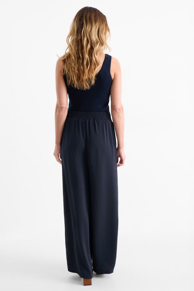 Femmes - Pantalon en toile - high waist - wide leg - bleu foncé