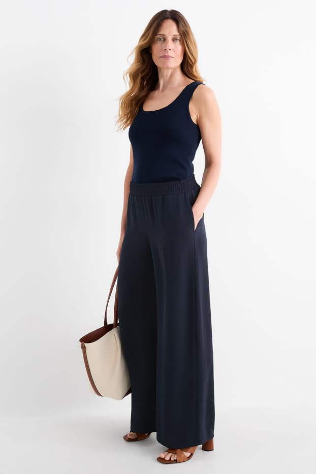 Femmes - Pantalon en toile - high waist - wide leg - bleu foncé
