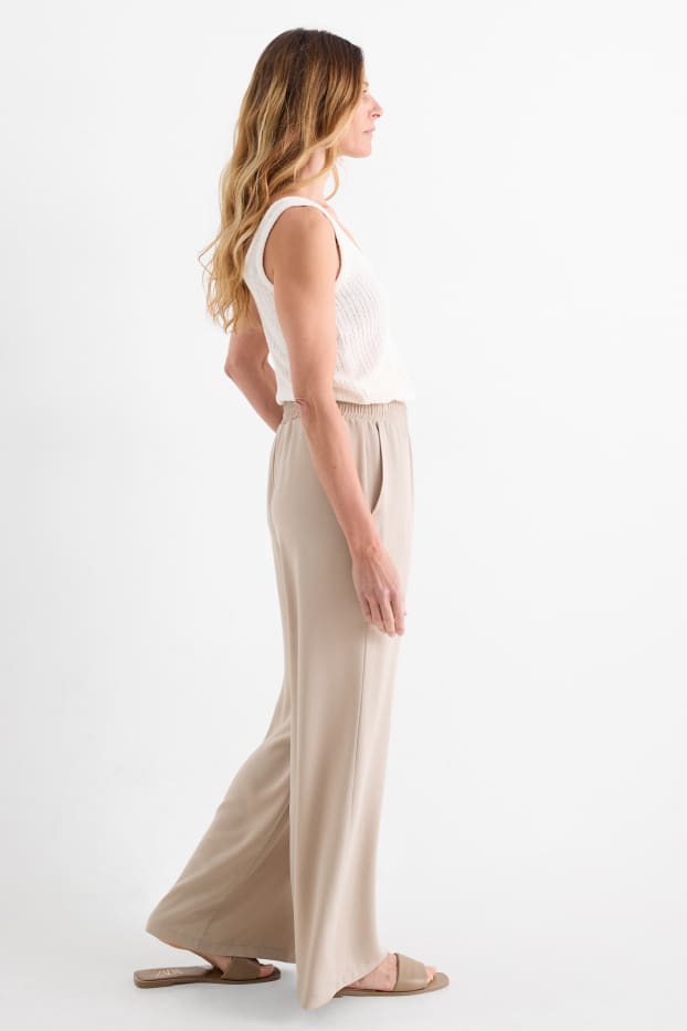 Femmes - Pantalon en toile - high waist - wide leg - beige