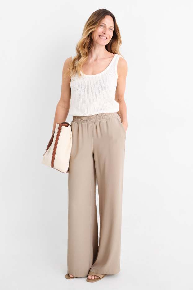 Femmes - Pantalon en toile - high waist - wide leg - beige