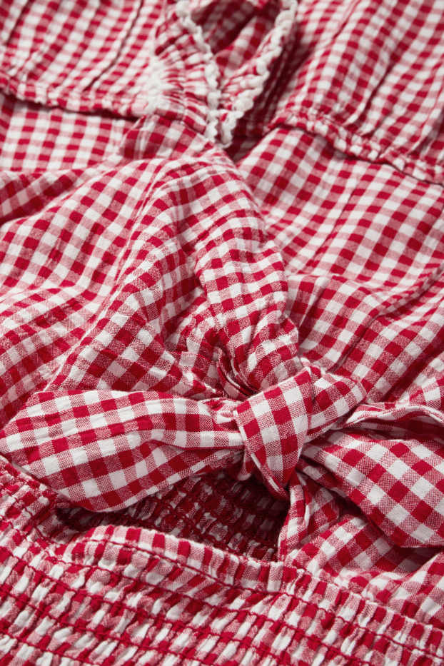 Damen - Fit & Flare Kleid mit Knotendetail - kariert - rot / cremeweiss