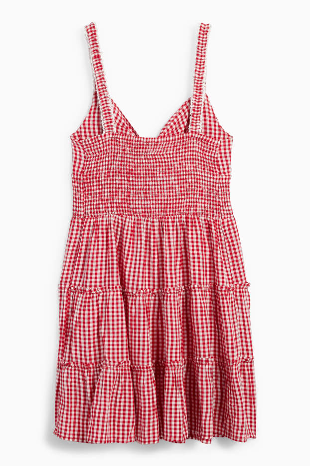 Damen - Fit & Flare Kleid mit Knotendetail - kariert - rot / cremeweiss