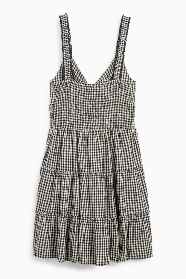 Damen - Fit & Flare Kleid mit Knotendetail - kariert - schwarz / beige