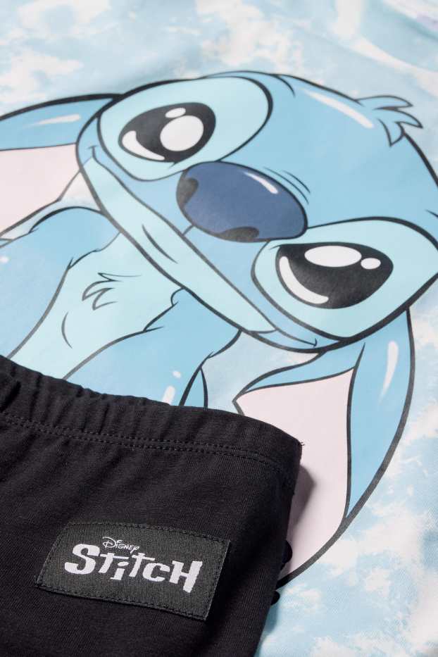 Kinderen: meisjes - Lilo & Stitch - set - T-shirt en fietsbroek - 2-delig - blauw / zwart