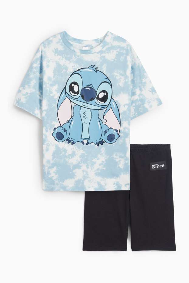 Kinderen: meisjes - Lilo & Stitch - set - T-shirt en fietsbroek - 2-delig - blauw / zwart