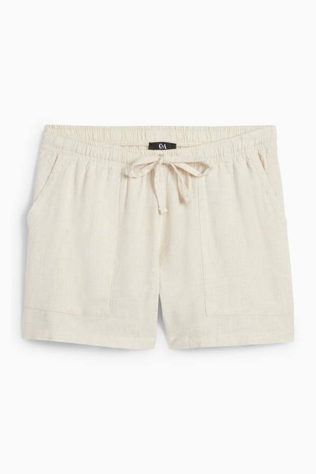 Dona - Pantalons curts amb component de lli - mid waist - beix clar