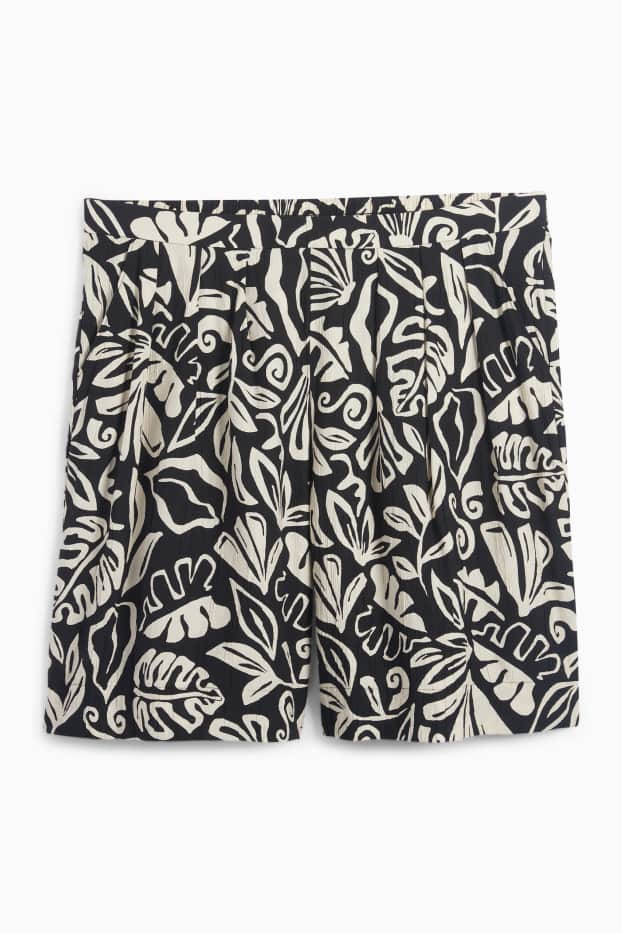 Dámské - Bermudy - high waist - se vzorem - strukturované - černá/béžová