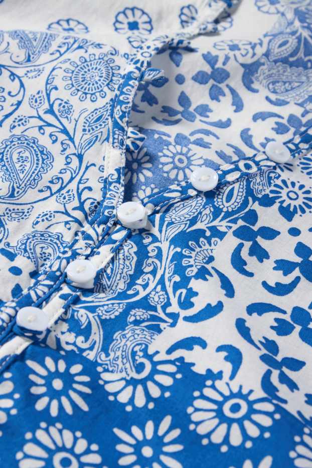 Dames - Jurk met V-hals - met patroon - wit / blauw