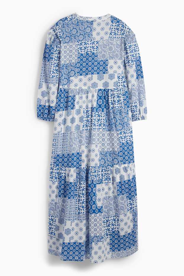 Dames - Jurk met V-hals - met patroon - wit / blauw