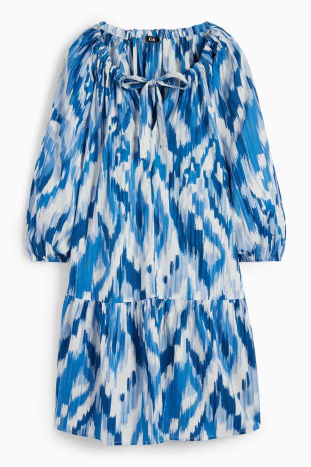Damen - A-Linien Kleid - gemustert - weiß / blau