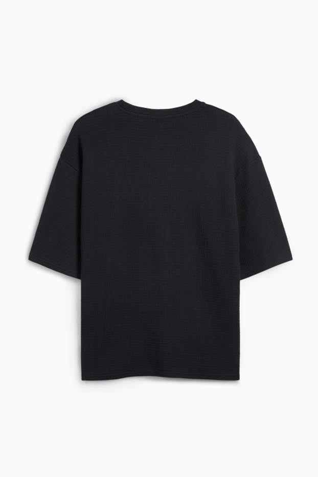 Pánské - Tričko - oversized - strukturované - černá