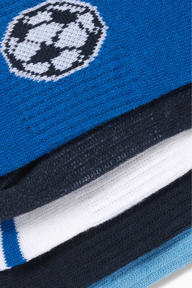 Kinderen: jongens - Set van 5 paar - voetbal - sneakersokken met motief - blauw