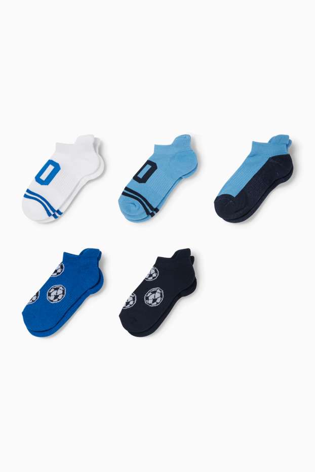Kinderen: jongens - Set van 5 paar - voetbal - sneakersokken met motief - blauw