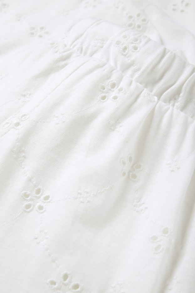 Damen - Pyjamahose - Broderie Anglaise - weiß