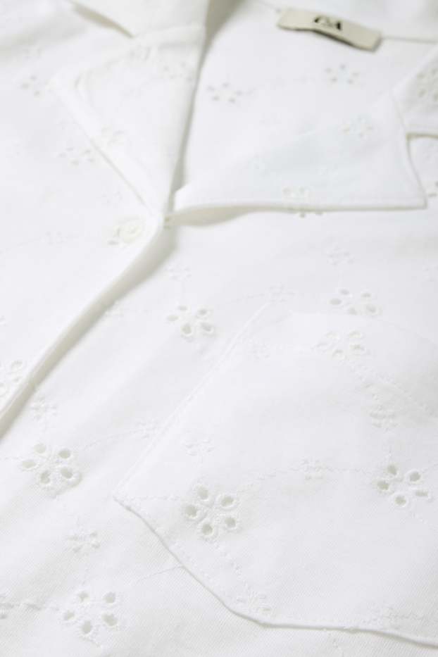 Damen - Shorty-Pyjama - Broderie Anglaise - weiß