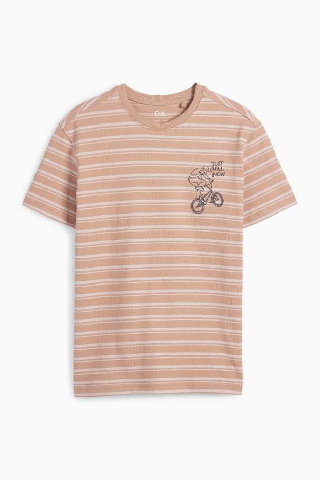 Kinder Buben - BMX - Kurzarmshirt - gestreift - strukturiert - braun