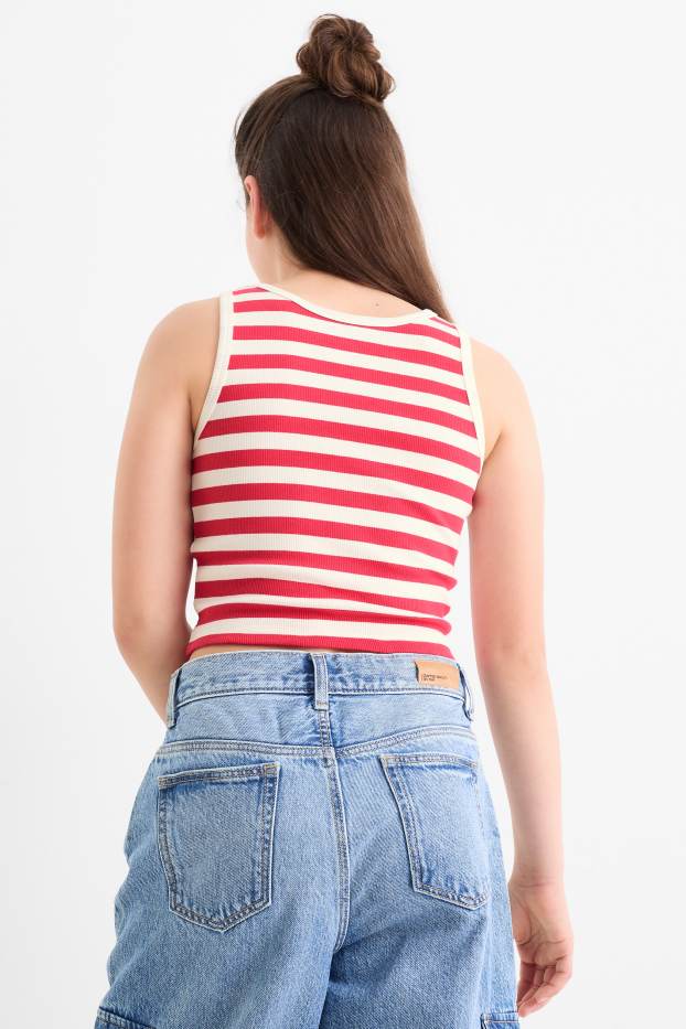 Enfants filles - Top - côtelé - à rayures - blanc / rouge