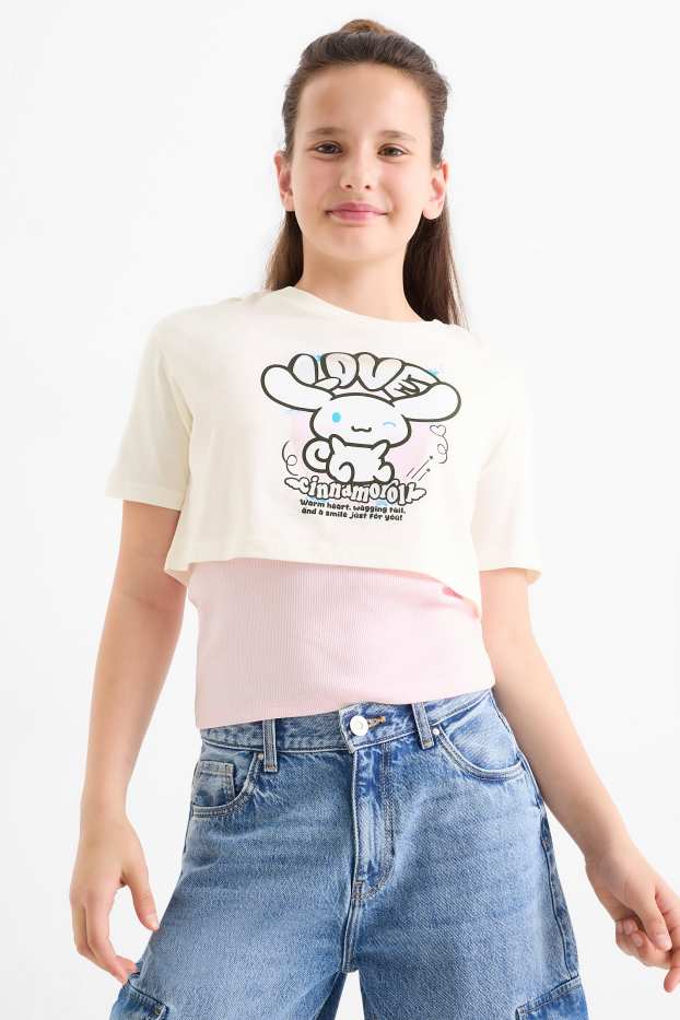 Enfants filles - Cinnamoroll - ensemble - T-shirt et top - 2 pièces - blanc / rose