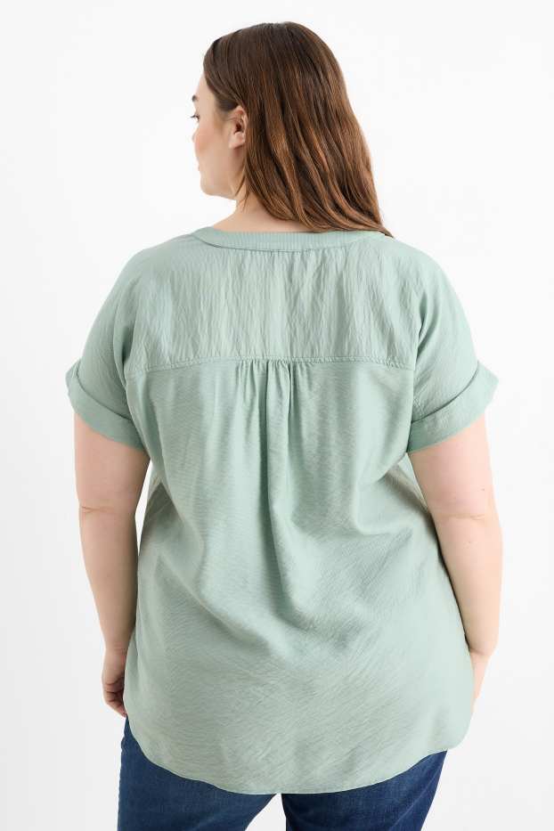 Dames - Blouse met V-hals - met structuur - mintgroen