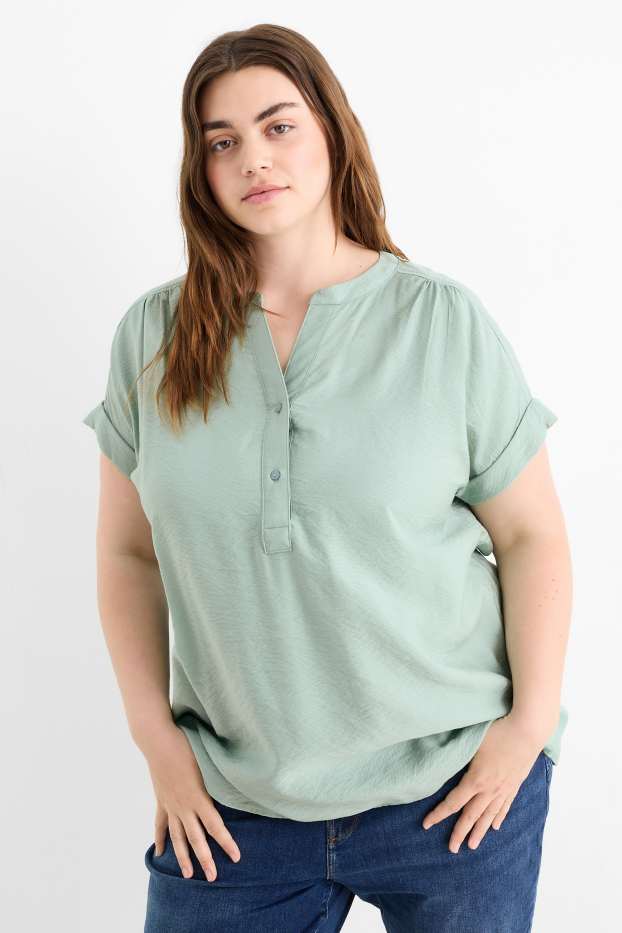 Dames - Blouse met V-hals - met structuur - mintgroen