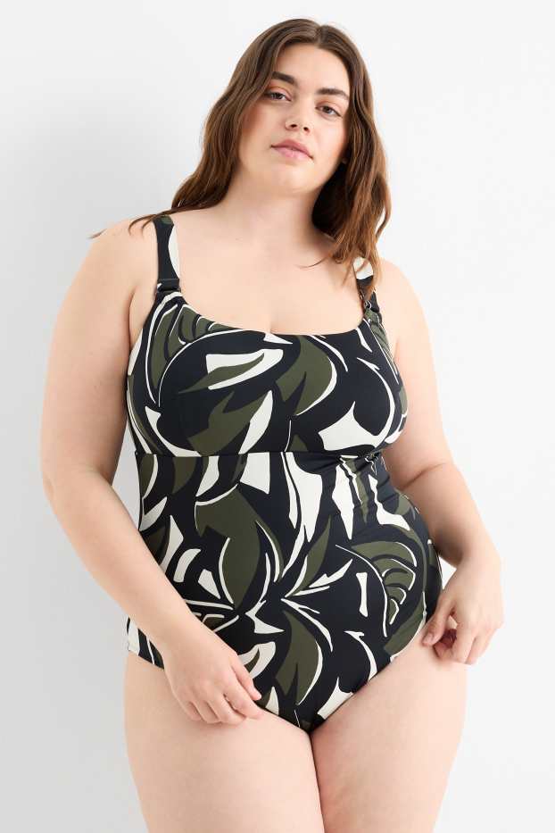 Dames - Badpak - gewatteerd - LYCRA® XTRA LIFE™ - met patroon - donkergroen / zwart