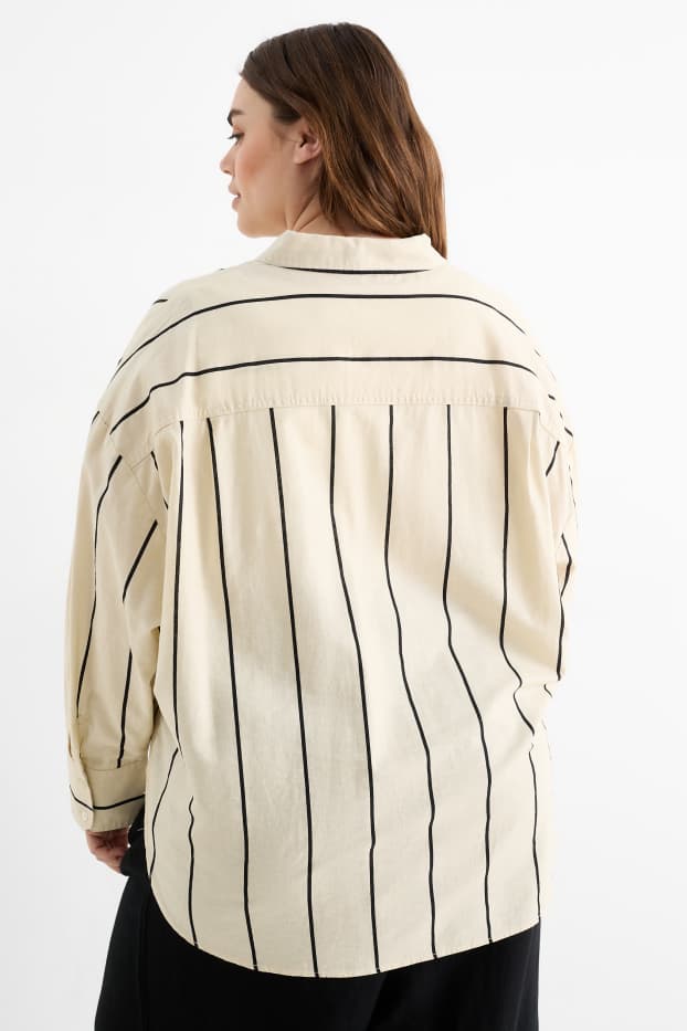Femmes - Chemisier - lin mélangé - à rayures - beige clair